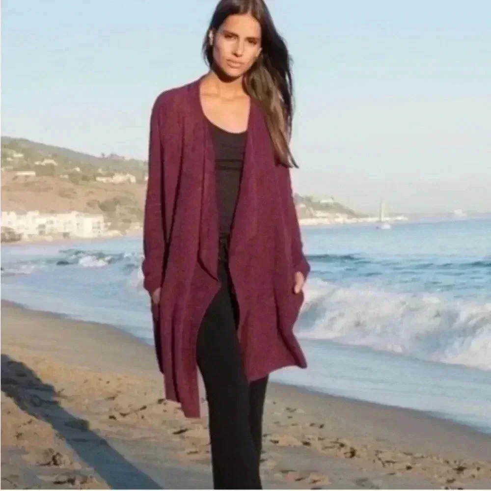 Barefoot Dreams Cozychic Lite Island Wrap Cardigan Sweater in Berry Wine Sz XXS